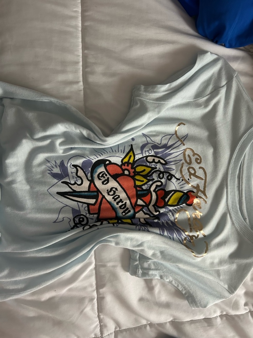 Ed Hardy Light Blue Graphic Short Sleeve Tee